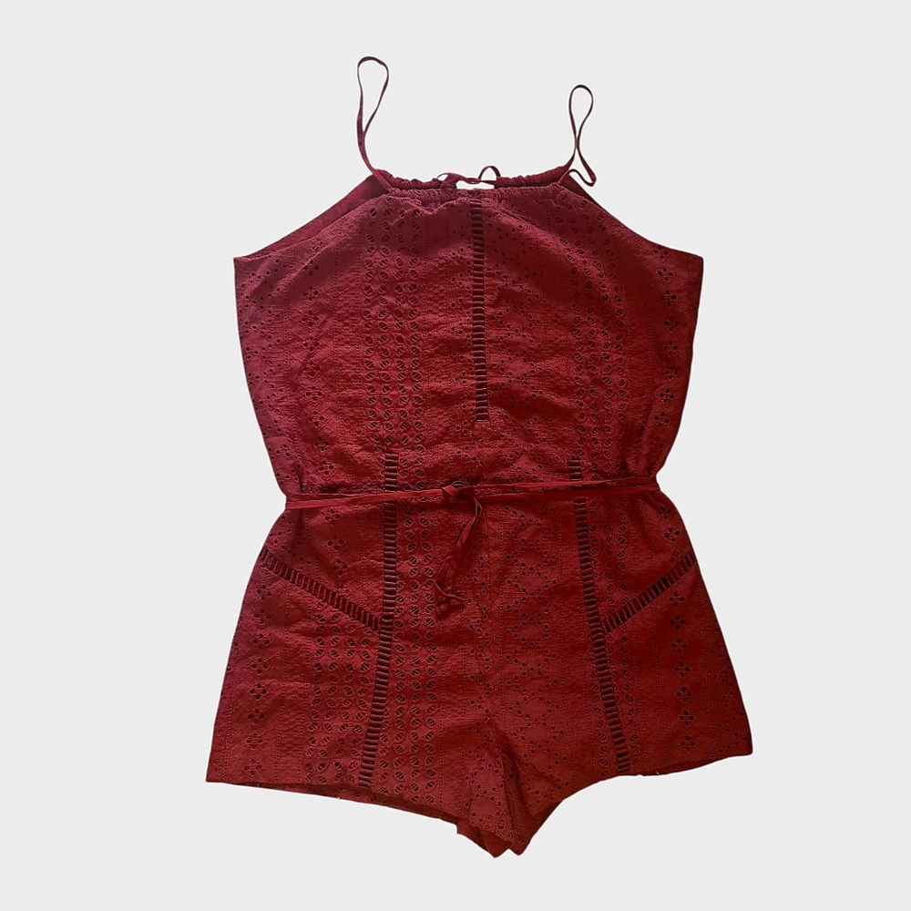 Lush Maroon Eyelet Romper NWOT